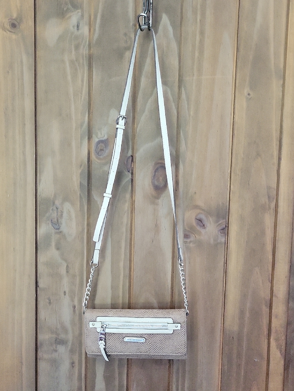 Neutral Beige Crossbody Bag with Adjustable Contrast Cream Strap